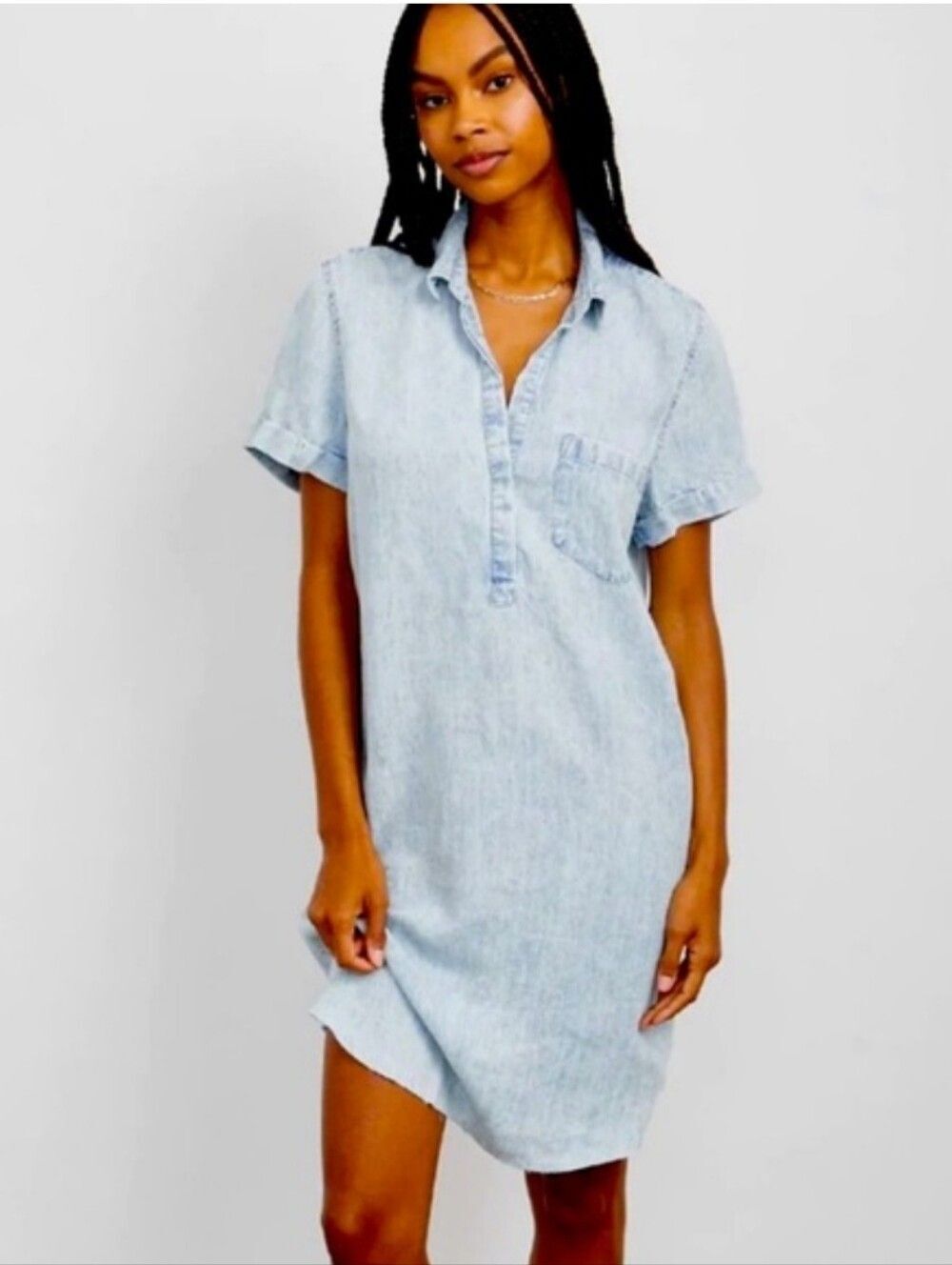 Rails Light Wash Denim Shirt Dress - Short Sleeve XS